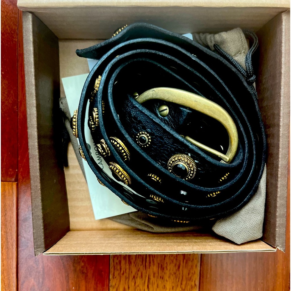 Badass Campomaggi Leather Belt. Brand new, beautiful. Black and gold. Size 39.5